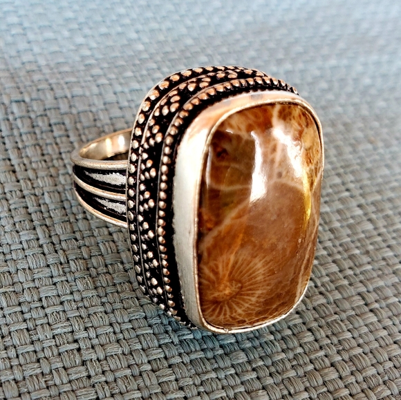 New Fossil Coral 925 Silver Ring. - Picture 3 of 10